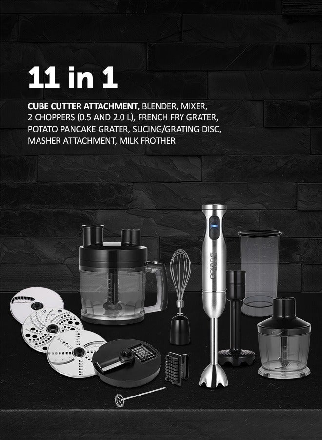 Polaris PHB 1637AL CUBE Hand Blender | 1000W 11-in-1 | Cube Cutter, Mixer, Chopper, Whisk, Masher, Milk Frother | 30 Speeds | LCD Display | 4 Pro TITAN Blades | 0.5L & 2L Choppers | 0.6L Cup | PROtect - Image 2